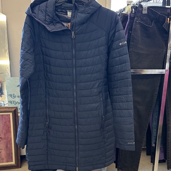 Columbia Women's Dark Blue Hooded Puffer Jacket - Picture 1 of 7